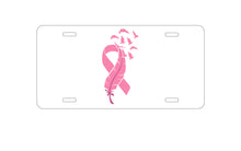 DistinctInk Custom Aluminum Decorative Vanity Front License Plate - Pink Ribbon Cancer - Feather Birds