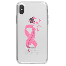 DistinctInk® Clear Shockproof Hybrid Case for Apple iPhone / Samsung Galaxy / Google Pixel - Pink Ribbon Cancer - Feather Birds
