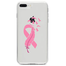 DistinctInk® Clear Shockproof Hybrid Case for Apple iPhone / Samsung Galaxy / Google Pixel - Pink Ribbon Cancer - Feather Birds