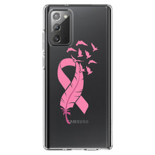 DistinctInk® Clear Shockproof Hybrid Case for Apple iPhone / Samsung Galaxy / Google Pixel - Pink Ribbon Cancer - Feather Birds