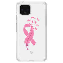 DistinctInk® Clear Shockproof Hybrid Case for Apple iPhone / Samsung Galaxy / Google Pixel - Pink Ribbon Cancer - Feather Birds