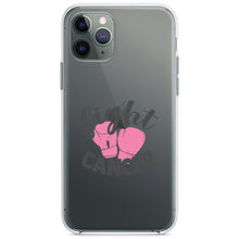 DistinctInk® Clear Shockproof Hybrid Case for Apple iPhone / Samsung Galaxy / Google Pixel - Pink Ribbon Cancer - Fight Boxing Gloves