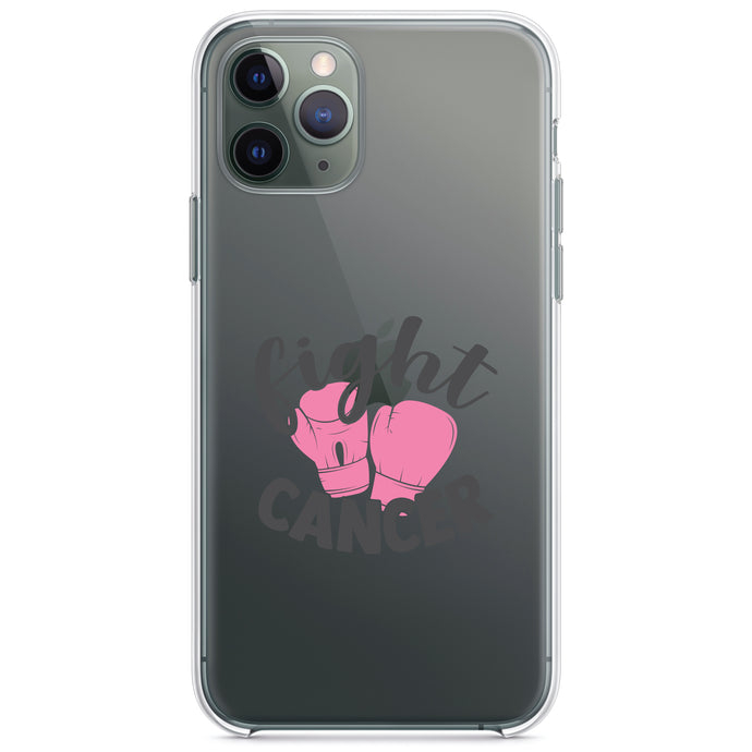 DistinctInk® Clear Shockproof Hybrid Case for Apple iPhone / Samsung Galaxy / Google Pixel - Pink Ribbon Cancer - Fight Boxing Gloves