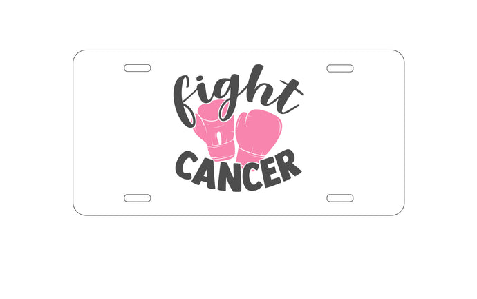 DistinctInk Custom Aluminum Decorative Vanity Front License Plate - Pink Ribbon Cancer - Fight Boxing Gloves