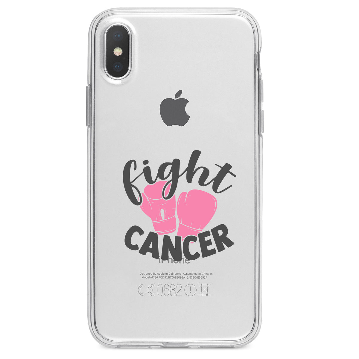 Pink Ribbon Cancer, Fight Boxing Gloves Clear Shockproof iPhone Case, view 2