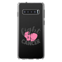 DistinctInk® Clear Shockproof Hybrid Case for Apple iPhone / Samsung Galaxy / Google Pixel - Pink Ribbon Cancer - Fight Boxing Gloves