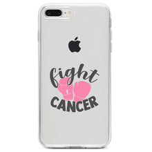DistinctInk® Clear Shockproof Hybrid Case for Apple iPhone / Samsung Galaxy / Google Pixel - Pink Ribbon Cancer - Fight Boxing Gloves