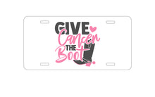 DistinctInk Custom Aluminum Decorative Vanity Front License Plate - Give Cancer the Boot - Cowboy Spurs