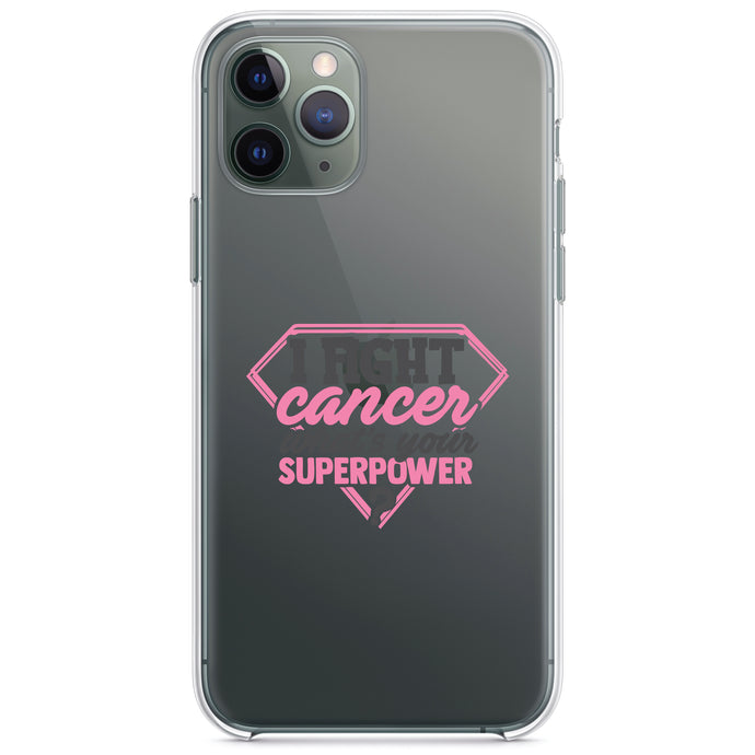 DistinctInk® Clear Shockproof Hybrid Case for Apple iPhone / Samsung Galaxy / Google Pixel - I Fight Cancer What's Your Superpower