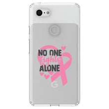 DistinctInk® Clear Shockproof Hybrid Case for Apple iPhone / Samsung Galaxy / Google Pixel - Pink Ribbon Cancer - No One Fights Alone