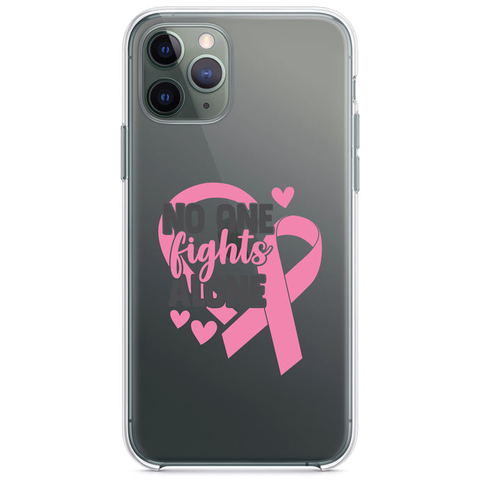 DistinctInk® Clear Shockproof Hybrid Case for Apple iPhone / Samsung Galaxy / Google Pixel - Pink Ribbon Cancer - No One Fights Alone