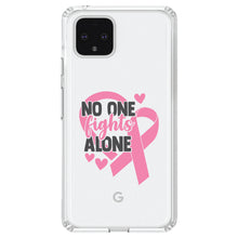 DistinctInk® Clear Shockproof Hybrid Case for Apple iPhone / Samsung Galaxy / Google Pixel - Pink Ribbon Cancer - No One Fights Alone