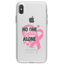 DistinctInk® Clear Shockproof Hybrid Case for Apple iPhone / Samsung Galaxy / Google Pixel - Pink Ribbon Cancer - No One Fights Alone
