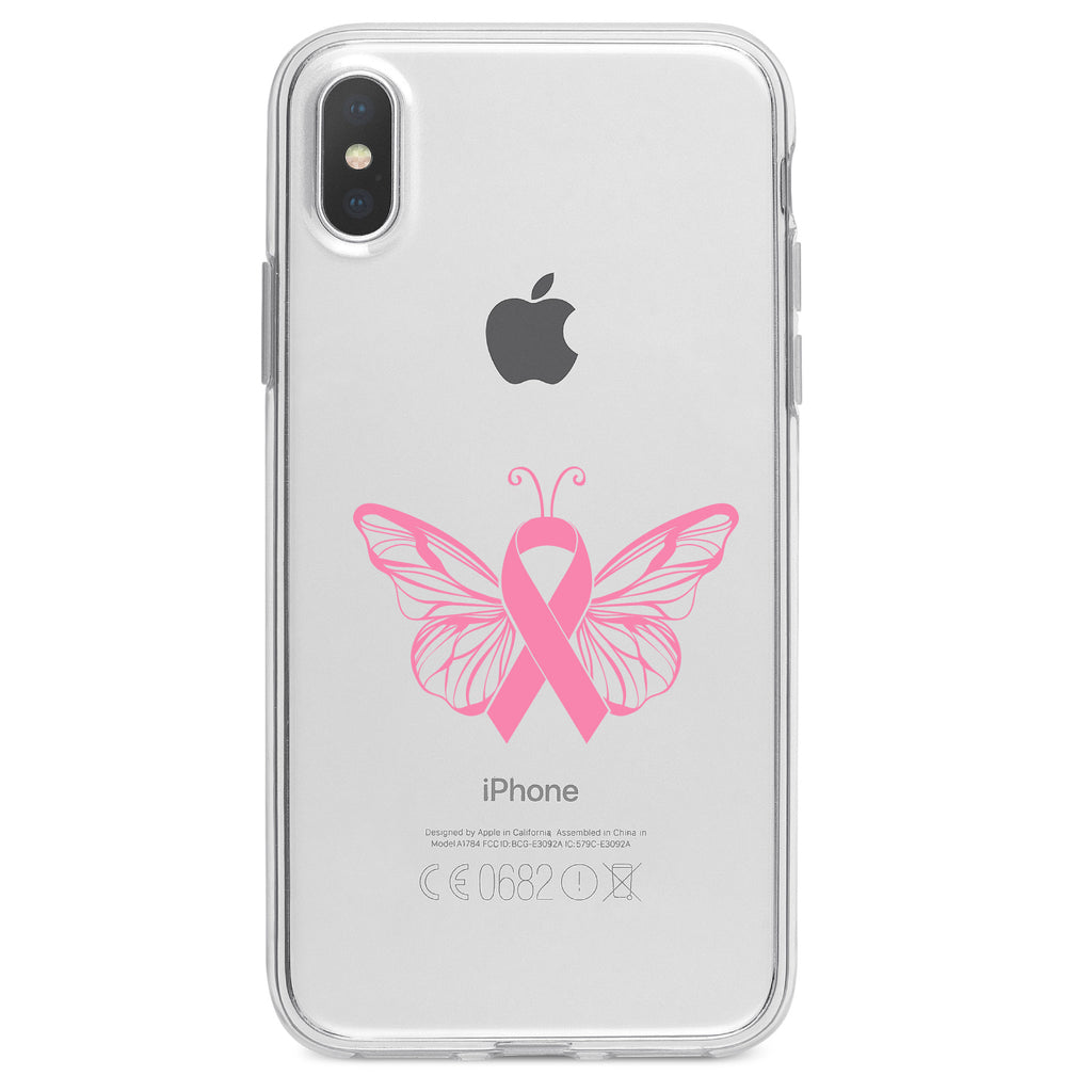 Pink Ribbon Cancer, Butterfly Clear Shockproof iPhone Case, view 2