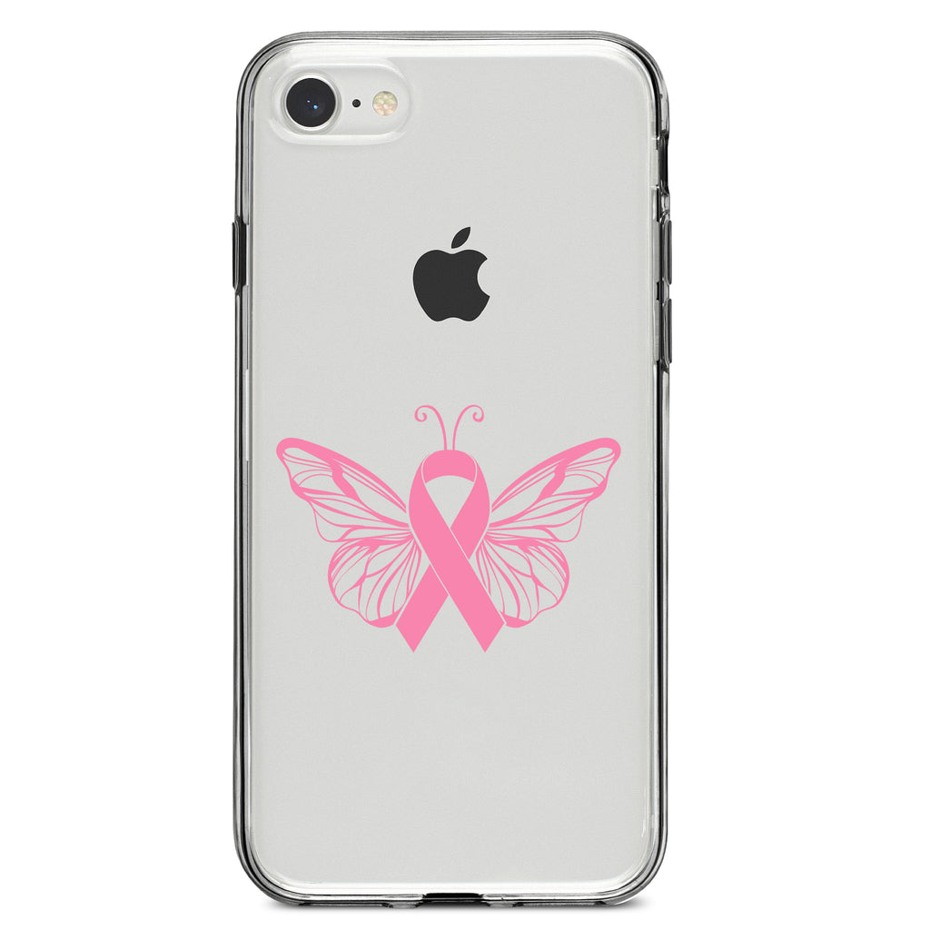Pink Ribbon Cancer, Butterfly Clear Shockproof iPhone Case, view 5
