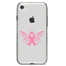 DistinctInk® Clear Shockproof Hybrid Case for Apple iPhone / Samsung Galaxy / Google Pixel - Pink Ribbon Cancer - Butterfly