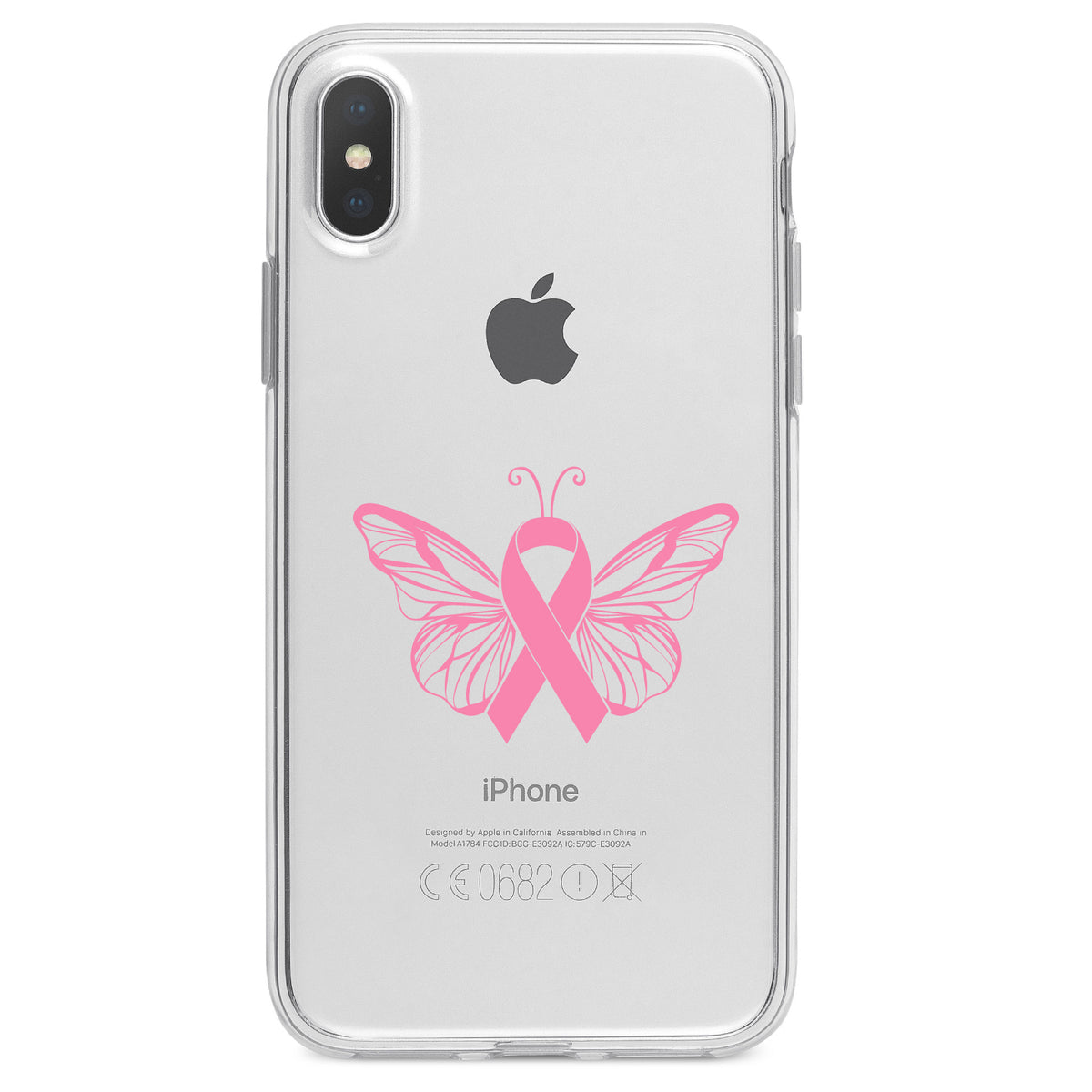 Pink Ribbon Cancer, Butterfly Clear Shockproof iPhone Case, view 3