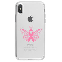 DistinctInk® Clear Shockproof Hybrid Case for Apple iPhone / Samsung Galaxy / Google Pixel - Pink Ribbon Cancer - Butterfly