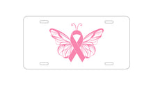 DistinctInk Custom Aluminum Decorative Vanity Front License Plate - Pink Ribbon Cancer - Butterfly