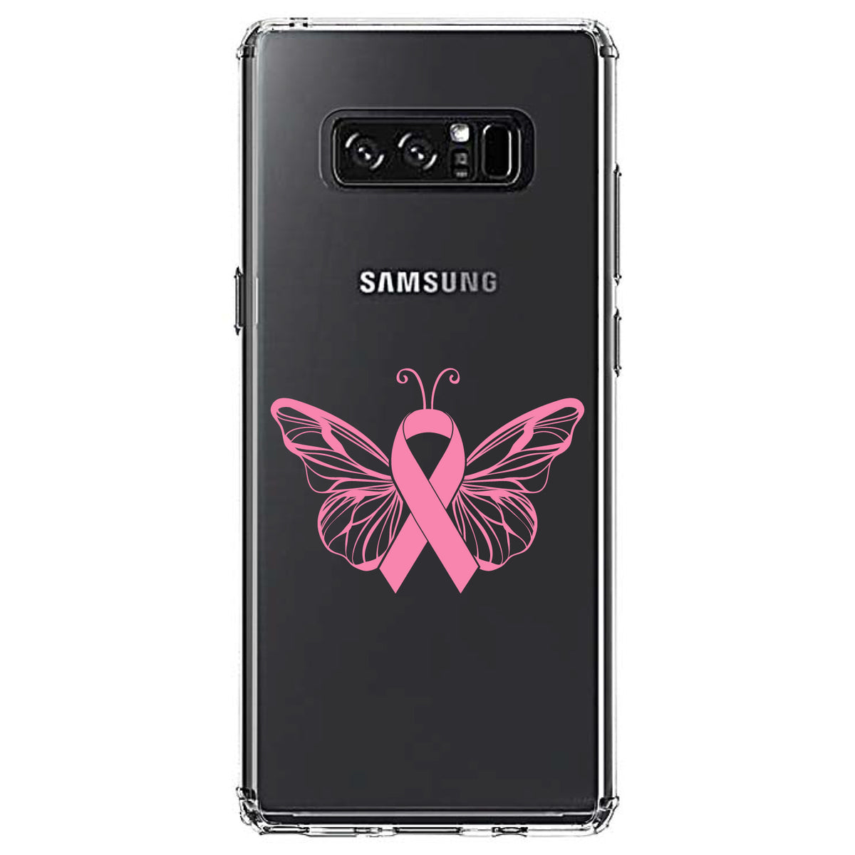 Pink Ribbon Cancer, Butterfly Clear Shockproof iPhone Case, view 12