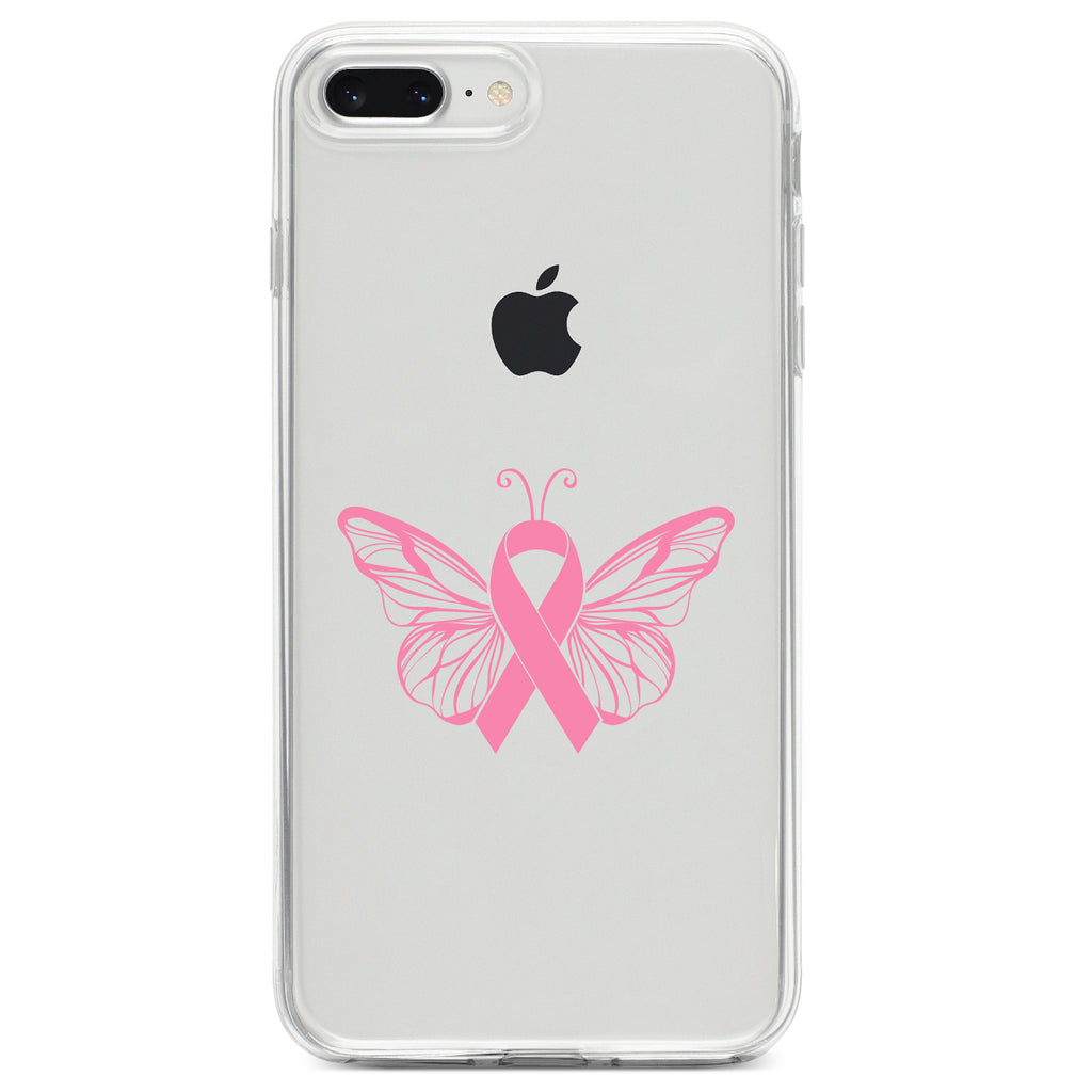 Pink Ribbon Cancer, Butterfly Clear Shockproof iPhone Case, view 6