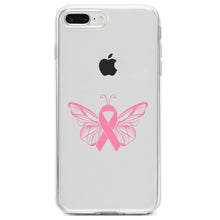 DistinctInk® Clear Shockproof Hybrid Case for Apple iPhone / Samsung Galaxy / Google Pixel - Pink Ribbon Cancer - Butterfly