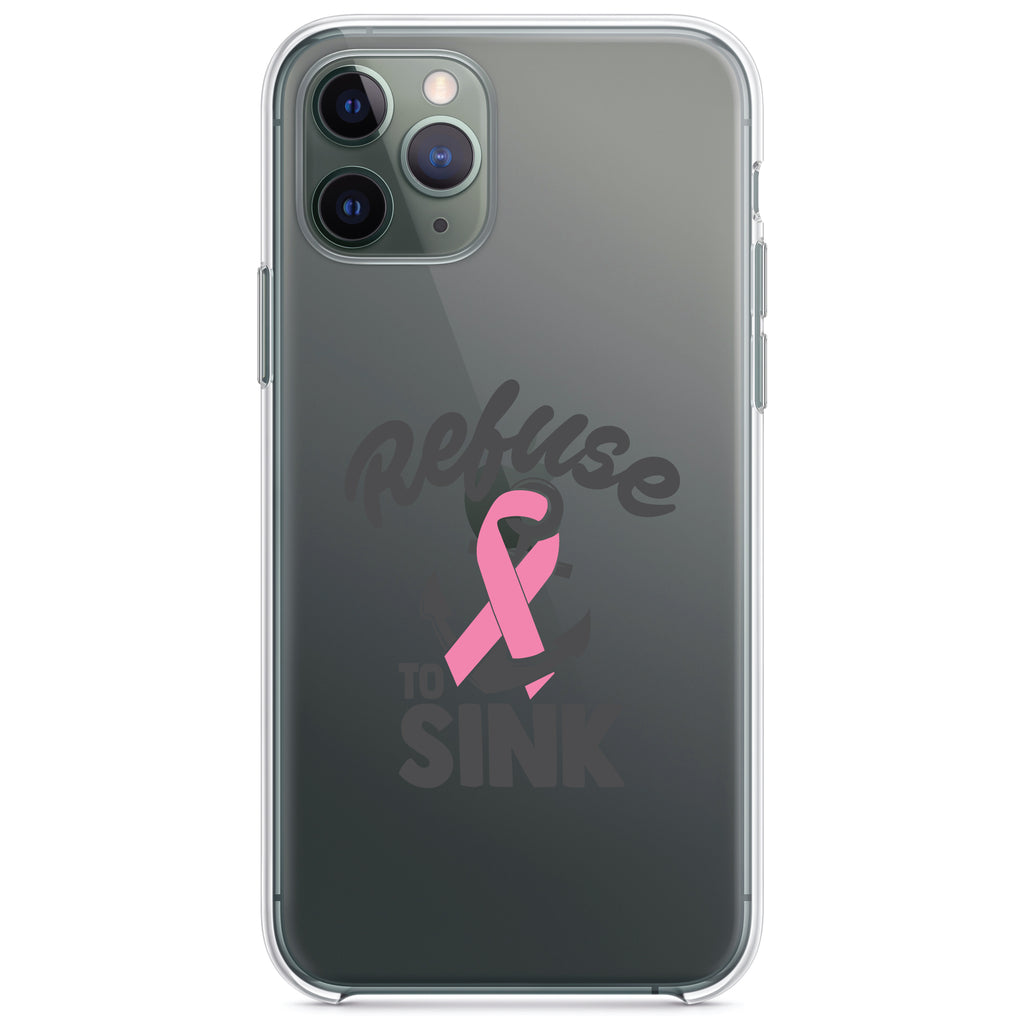 Pink Ribbon Cancer, Refuse to Sink Anchor Clear Shockproof iPhone Case