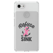 DistinctInk® Clear Shockproof Hybrid Case for Apple iPhone / Samsung Galaxy / Google Pixel - Pink Ribbon Cancer - Refuse to Sink Anchor