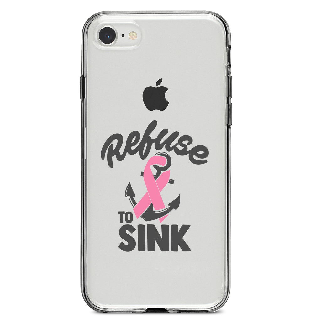 Pink Ribbon Cancer, Refuse to Sink Anchor Clear Shockproof iPhone Case, view 5