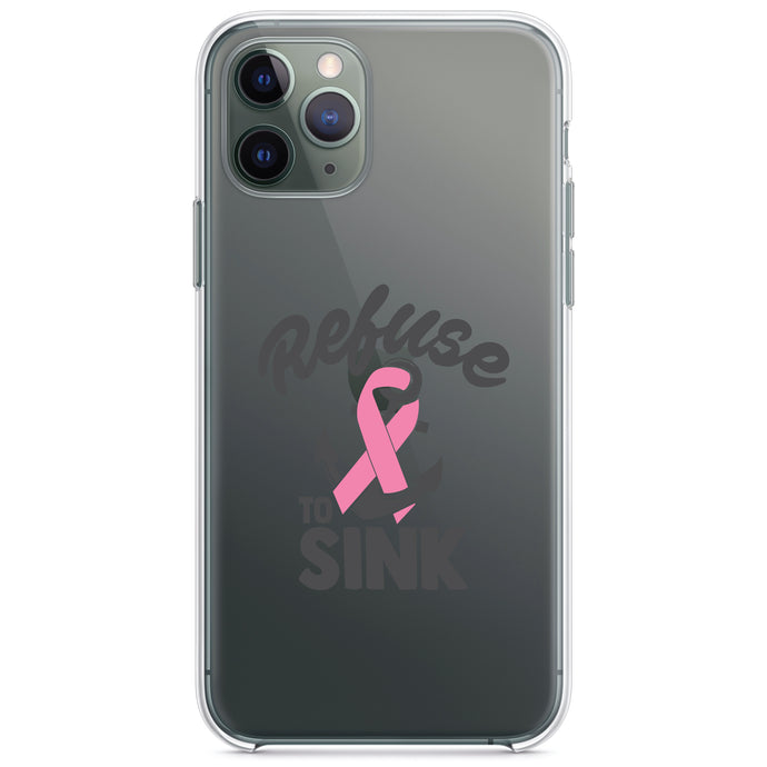 DistinctInk® Clear Shockproof Hybrid Case for Apple iPhone / Samsung Galaxy / Google Pixel - Pink Ribbon Cancer - Refuse to Sink Anchor