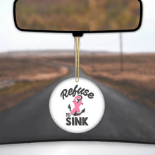 DistinctInk® Hanging Ceramic Christmas Tree Ornament with Gold String - Great Gift / Present - 2 3/4 inch Diameter - Pink Ribbon Cancer - Refuse to Sink Anchor
