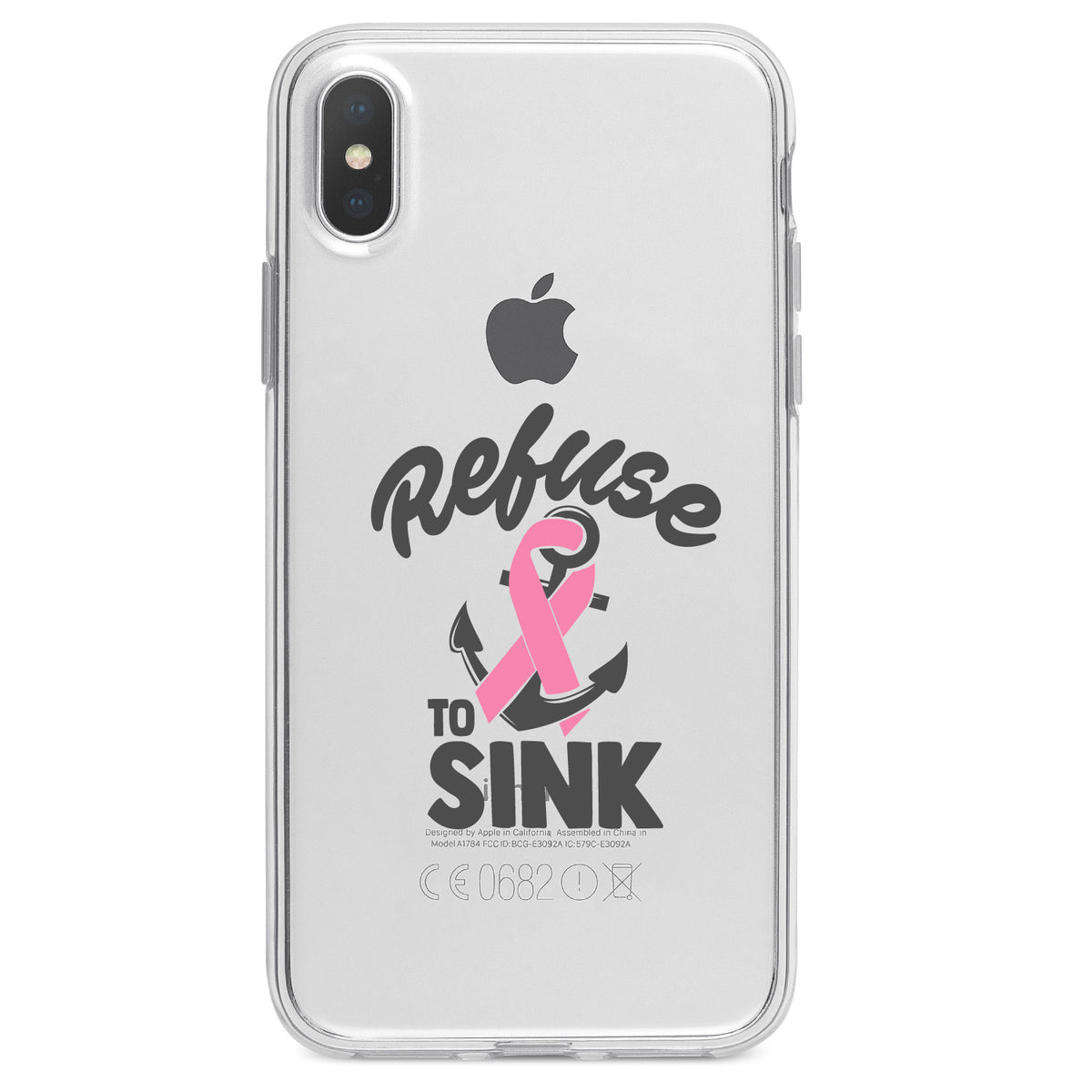 Pink Ribbon Cancer, Refuse to Sink Anchor Clear Shockproof iPhone Case, view 2