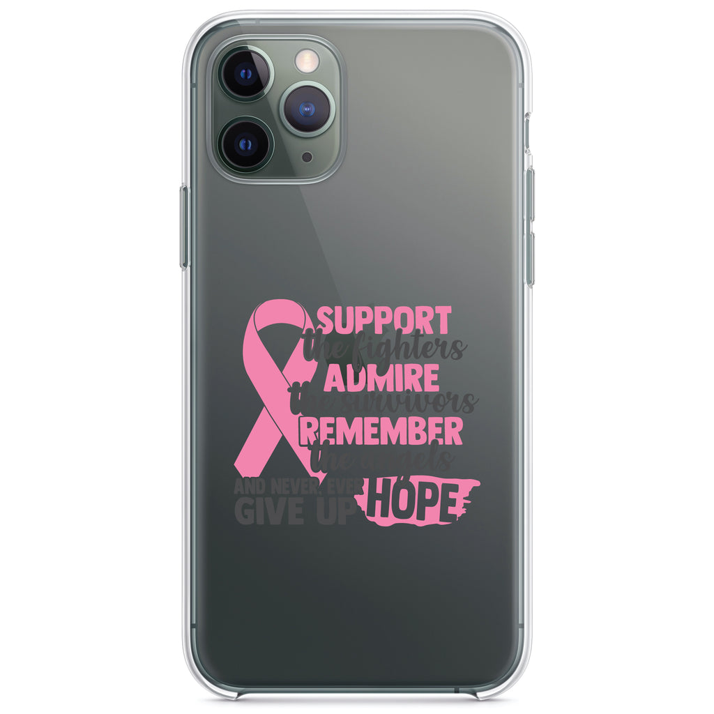 Pink Ribbon Cancer, Support Admire Remember Clear Shockproof iPhone Case