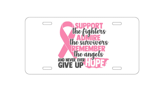 DistinctInk Custom Aluminum Decorative Vanity Front License Plate - Pink Ribbon Cancer - Support Admire Remember
