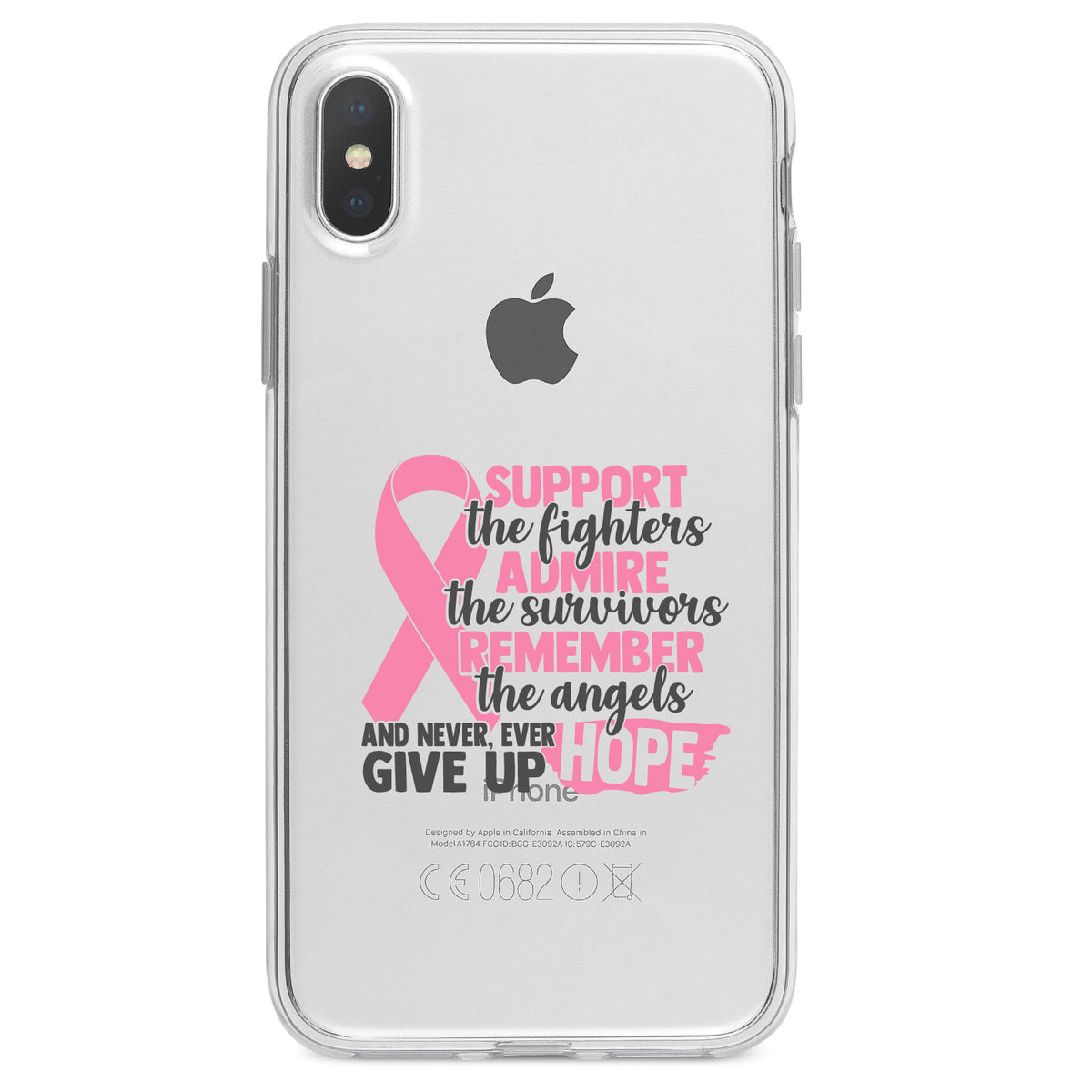 Pink Ribbon Cancer, Support Admire Remember Clear Shockproof iPhone Case, view 2