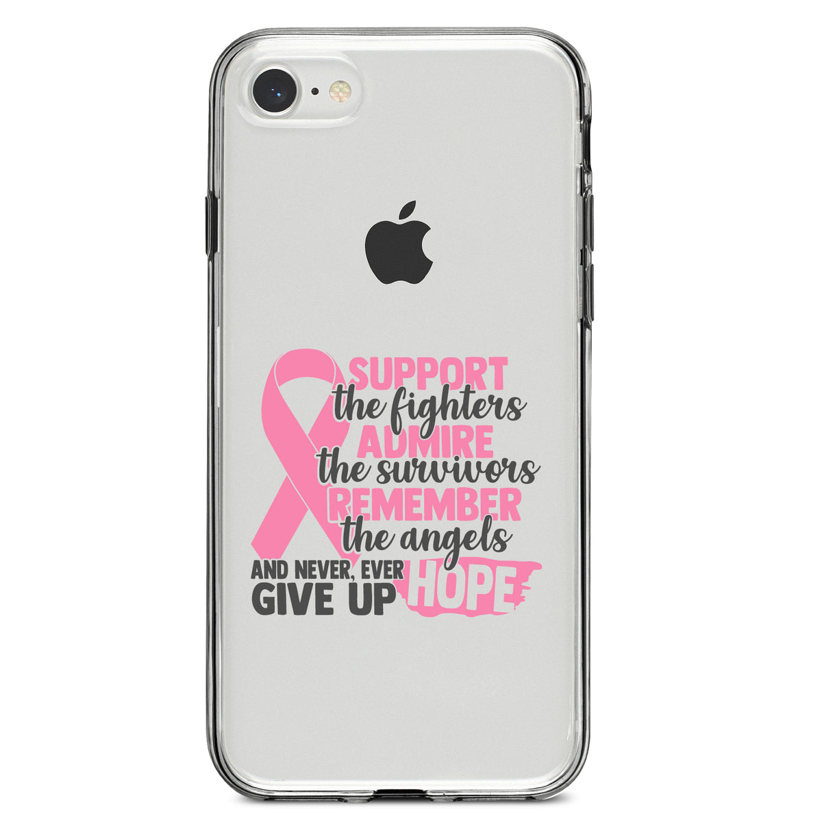 Pink Ribbon Cancer, Support Admire Remember Clear Shockproof iPhone Case, view 5