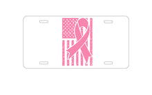 DistinctInk Custom Aluminum Decorative Vanity Front License Plate - Pink Ribbon Cancer - USA Flag