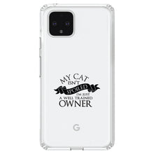 DistinctInk® Clear Shockproof Hybrid Case for Apple iPhone / Samsung Galaxy / Google Pixel - Cat Isn't Spoiled Well Trained Owner