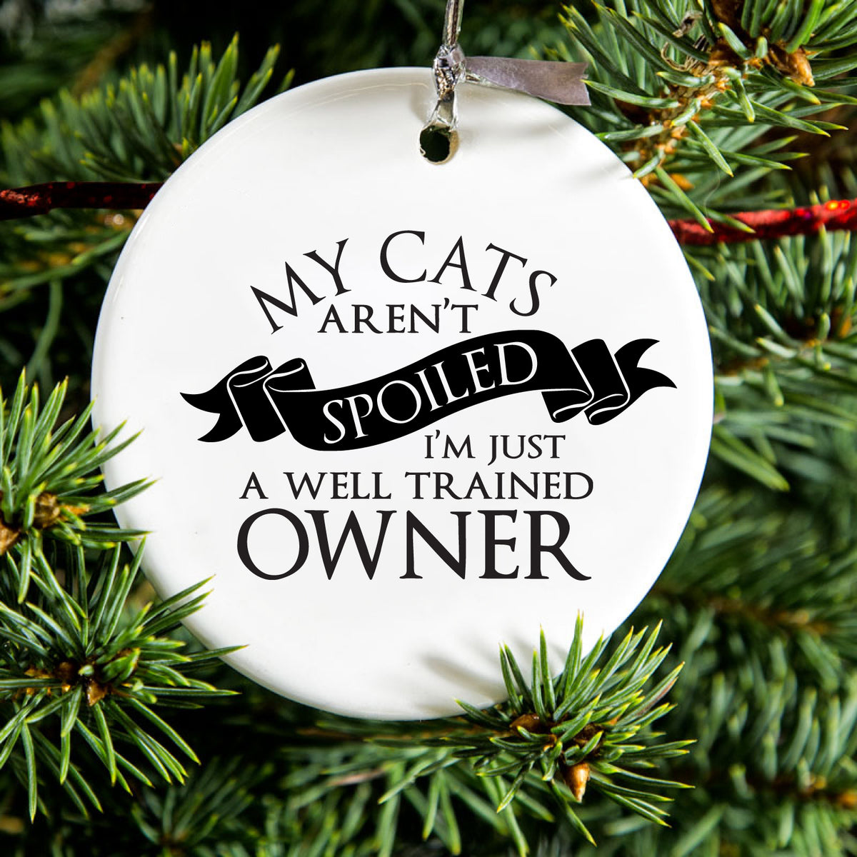 Cats Aren't Spoiled Well Trained Owner Ceramic Ornament, view 2