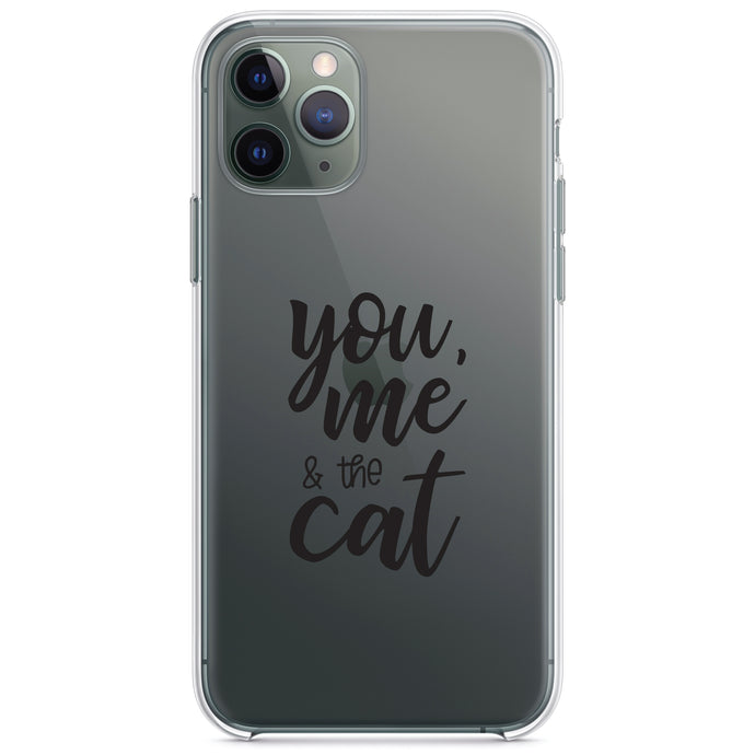 DistinctInk® Clear Shockproof Hybrid Case for Apple iPhone / Samsung Galaxy / Google Pixel - You, Me & the Cat