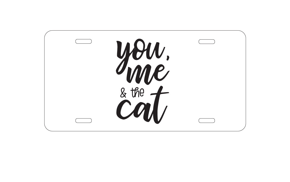 DistinctInk Custom Aluminum Decorative Vanity Front License Plate - You, Me & the Cat