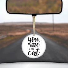 DistinctInk® Hanging Ceramic Christmas Tree Ornament with Gold String - Great Gift / Present - 2 3/4 inch Diameter - You, Me & the Cat