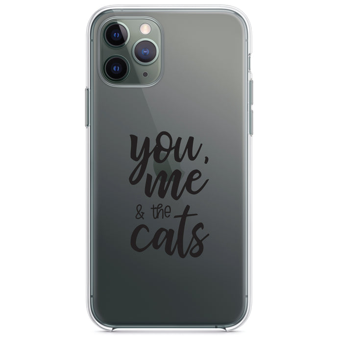 DistinctInk® Clear Shockproof Hybrid Case for Apple iPhone / Samsung Galaxy / Google Pixel - You, Me & the Cats