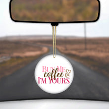 DistinctInk® Hanging Ceramic Christmas Tree Ornament with Gold String - Great Gift / Present - 2 3/4 inch Diameter - Buy Me Coffee & I'm Yours