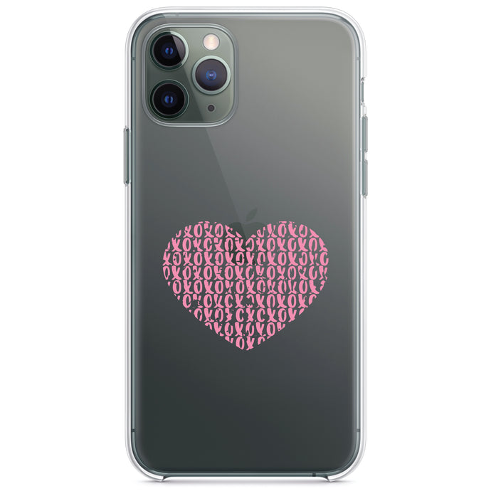 DistinctInk® Clear Shockproof Hybrid Case for Apple iPhone / Samsung Galaxy / Google Pixel - XOXO Heart Pink