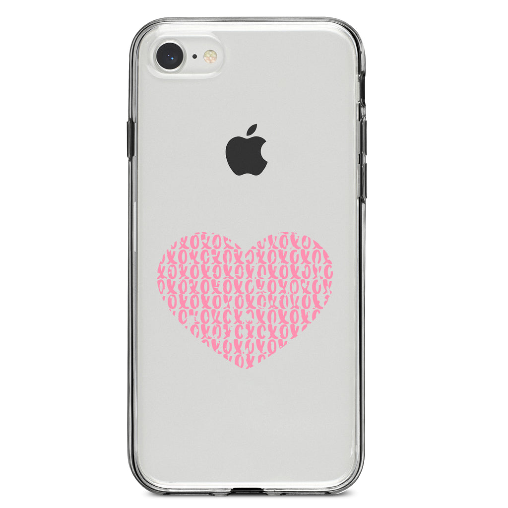 XOXO Heart Pink Clear Shockproof iPhone Case, view 5
