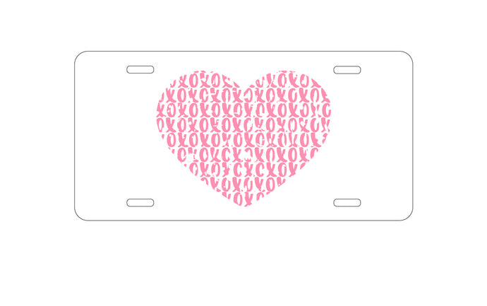 DistinctInk Custom Aluminum Decorative Vanity Front License Plate - XOXO Heart Pink