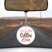DistinctInk® Hanging Ceramic Christmas Tree Ornament with Gold String - Great Gift / Present - 2 3/4 inch Diameter - Fueled By Coffee & Love