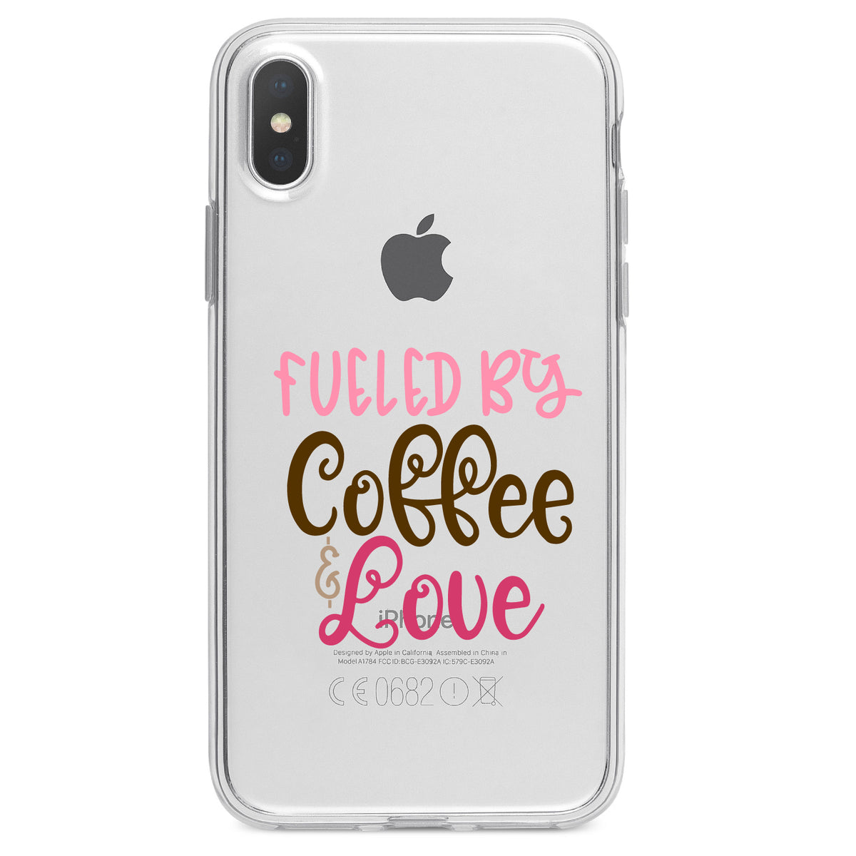 Fueled By Coffee & Love Clear Shockproof iPhone Case, view 4