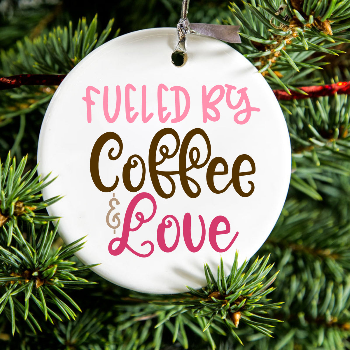 Fueled By Coffee & Love Ceramic Ornament, view 2